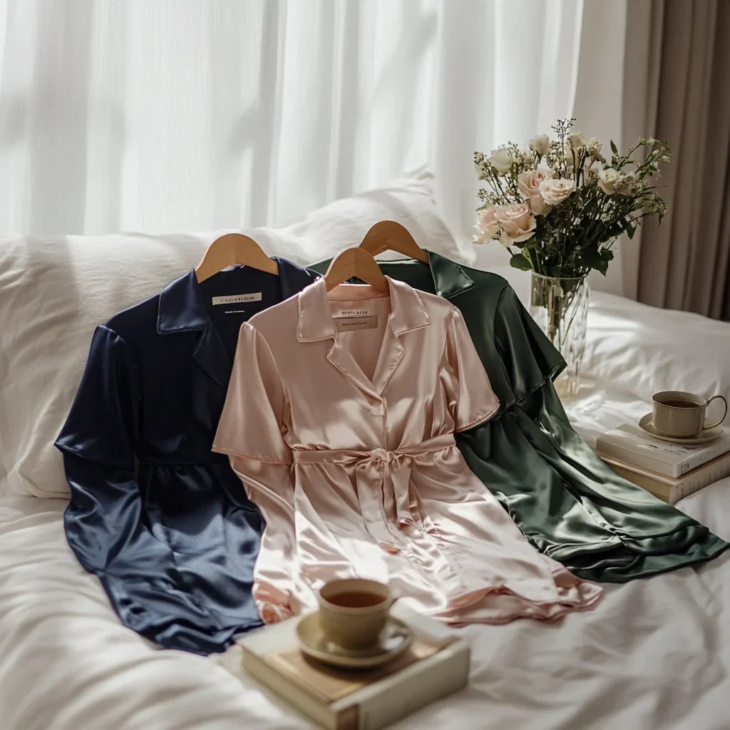 Satin Classique pour des Tenues de Nuit avec Manches