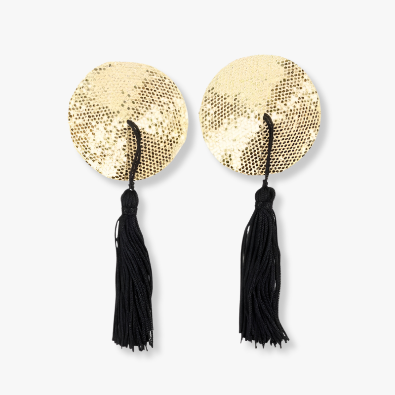 Cache tétons pailletés pompons Gold