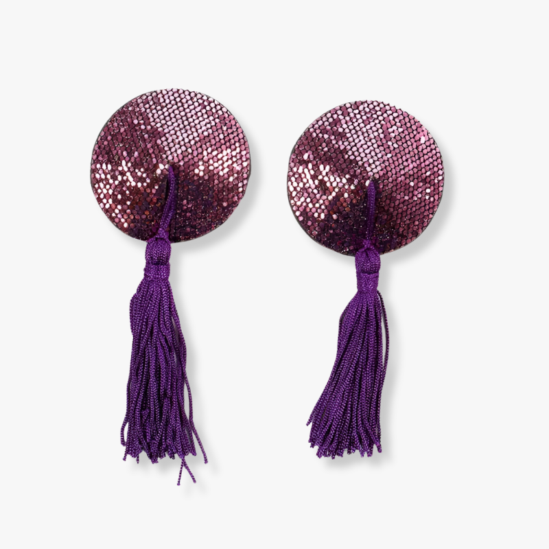 Cache tétons pailletés pompons Violet