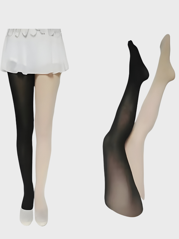 Collants Bicolores noir et beige - Bas fantaisie taille
