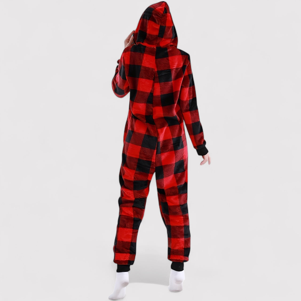 Combinaison pyjama femme rétro à carreaux en velours