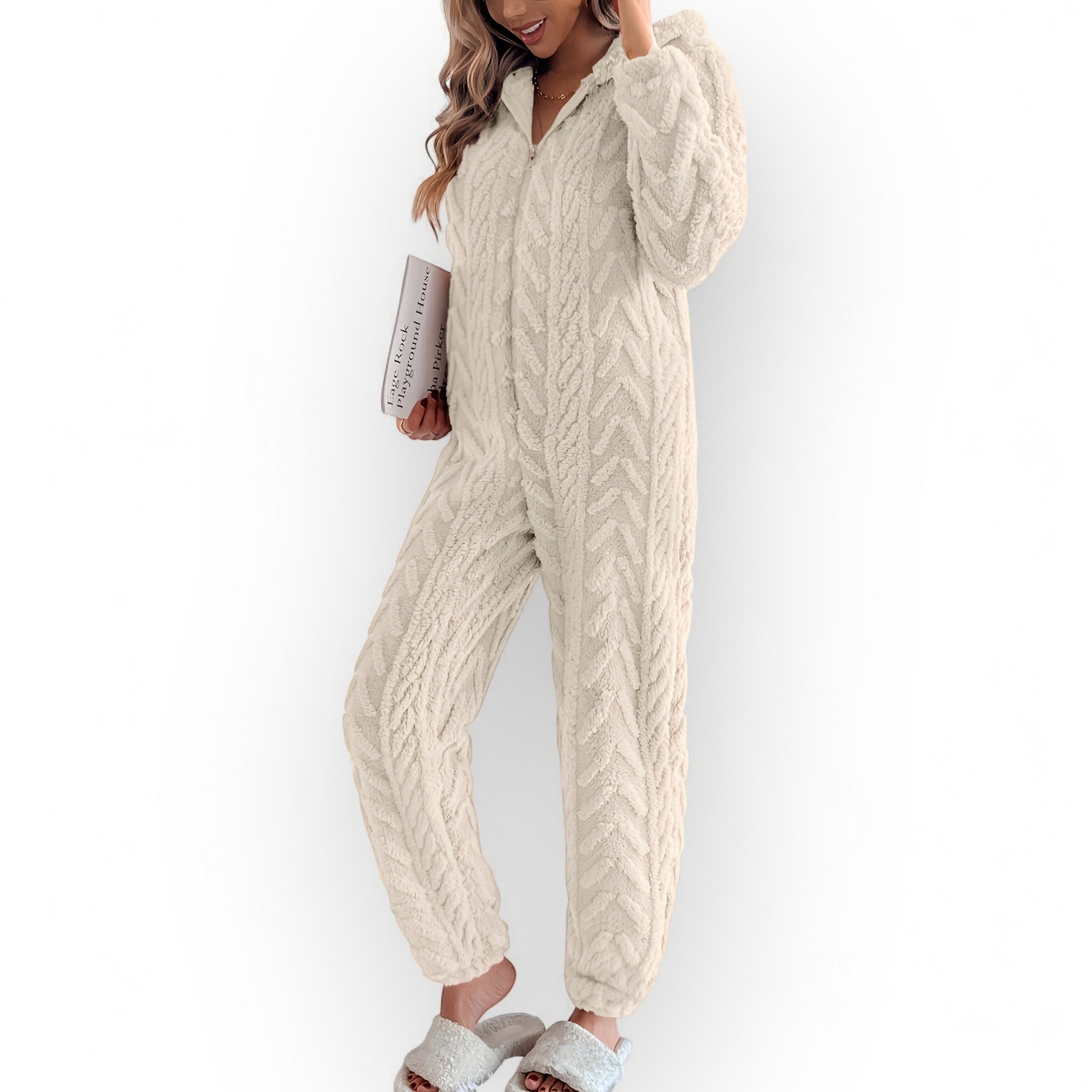 Combinaison pyjama texturée zippée à capuche - Blanc / S