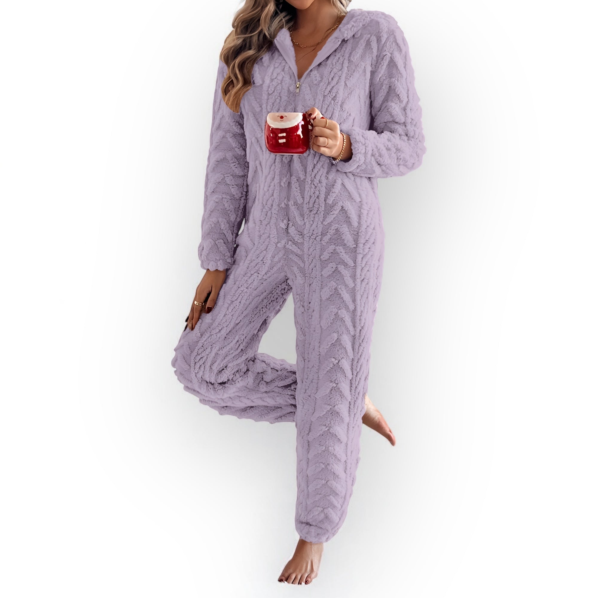Combinaison pyjama texturée zippée à capuche - Violet / S