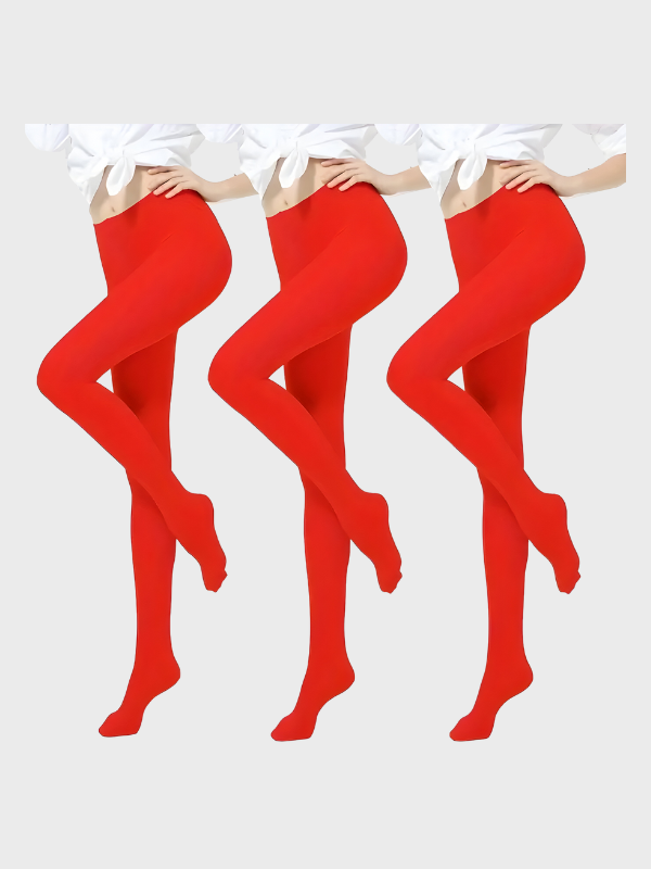 Pack de 3 collants opaques rouge taille haute - 3 paire