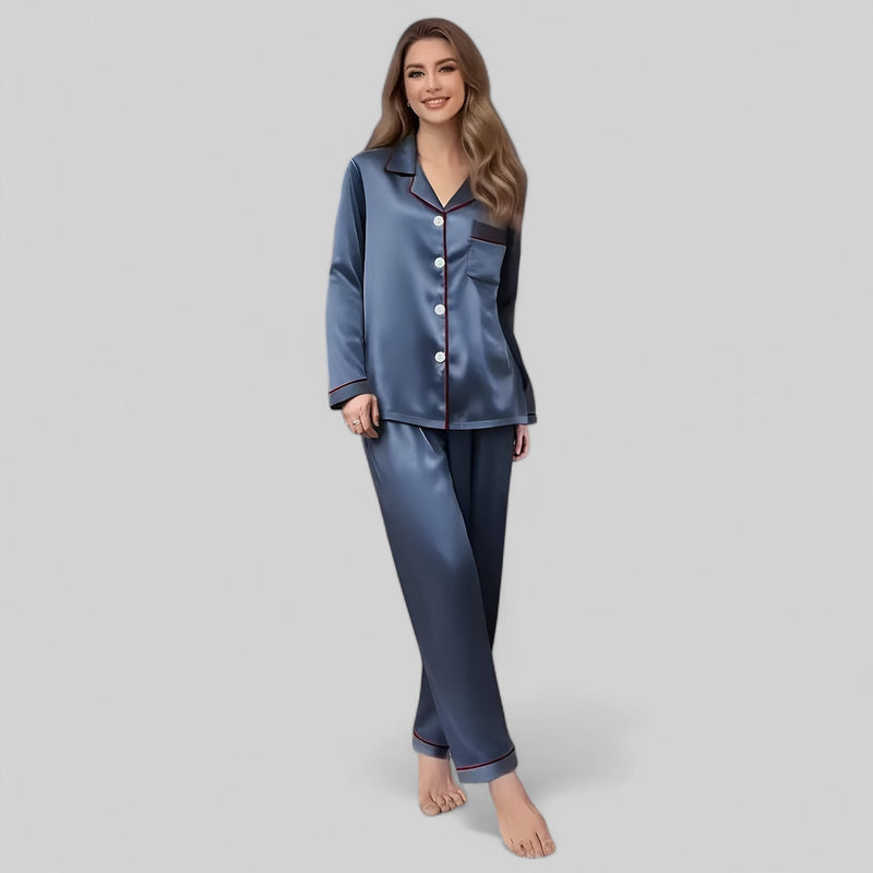 Pyjama chemise de nuit en satin bleu – Ensemble élégant à