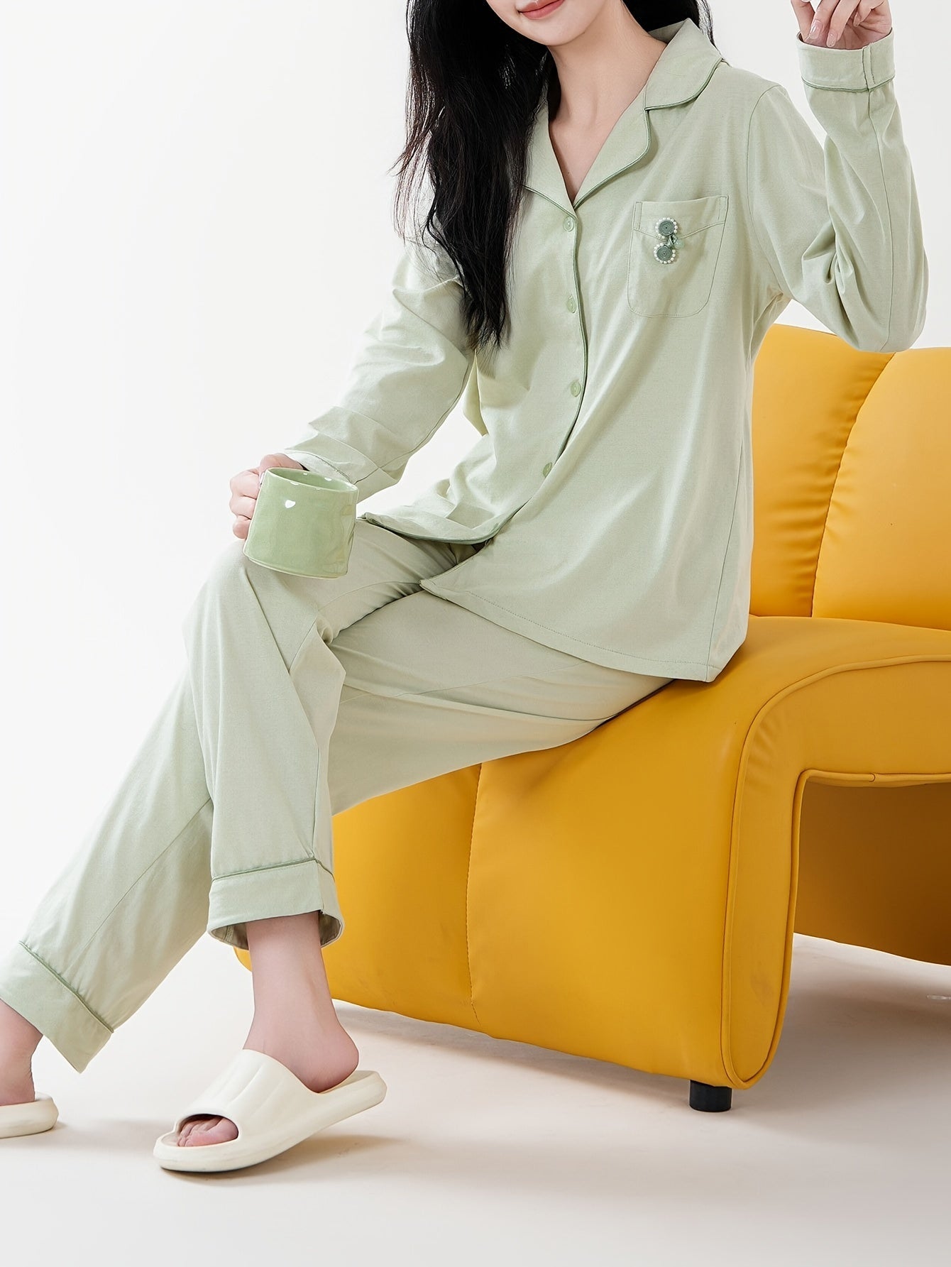 Pyjama femme en coton épais manches longues