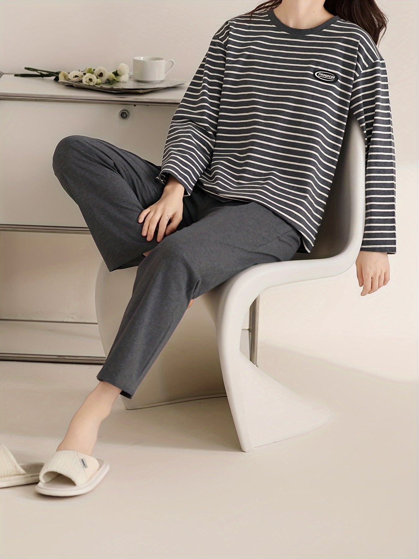 Pyjama femme en coton rayé 2 pièces