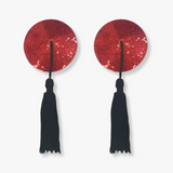 Cache tétons pailletés pompons Rouge
