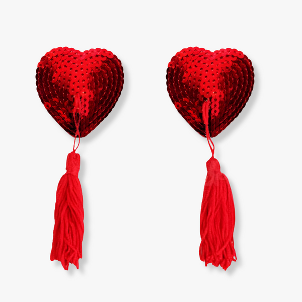 Cache-tétons pompon coeur paillettes