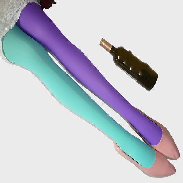 Collants bicolores violet et turquoise - Bas fantaisie taille haute