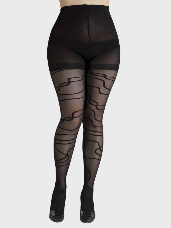 Collants noirs à motifs abstraits - Bas taille haute