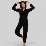 Combinaison pyjama femme en polaire avec capuche zippée