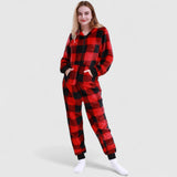 Combinaison pyjama femme rétro à carreaux en velours