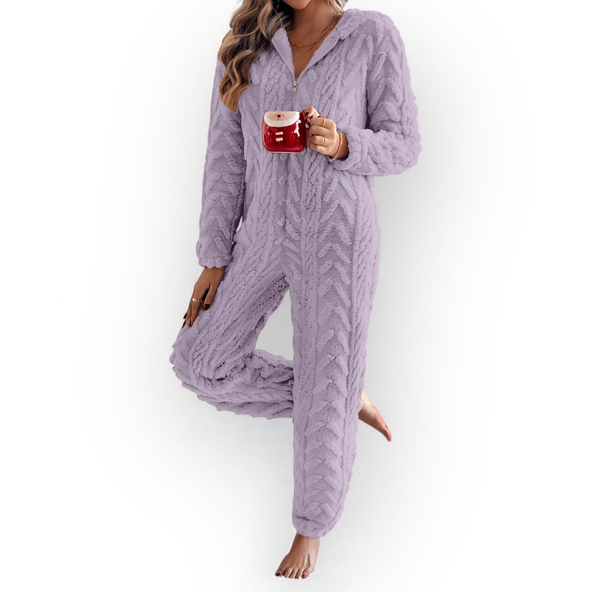 Combinaison pyjama texturée zippée à capuche - Violet / S