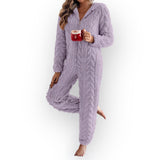 Combinaison pyjama texturée zippée à capuche - Violet / S