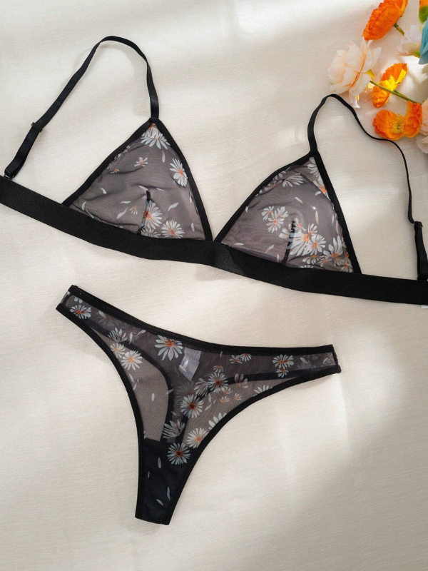 Ensemble lingerie maille transparente florale - Brassière