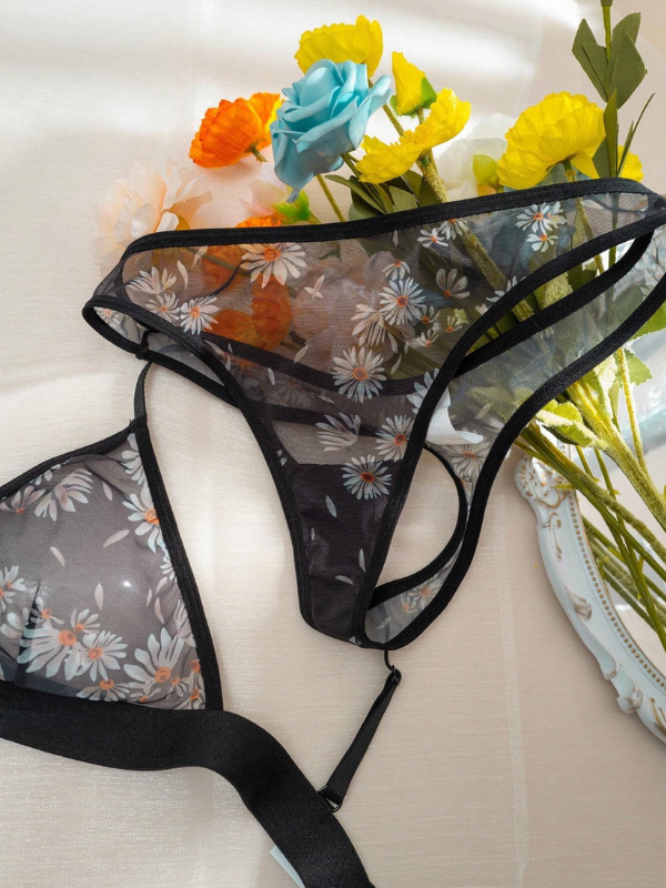 Ensemble lingerie maille transparente florale - Brassière