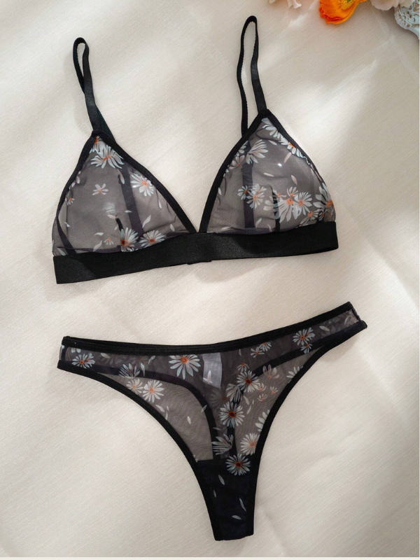 Ensemble lingerie maille transparente florale - Brassière