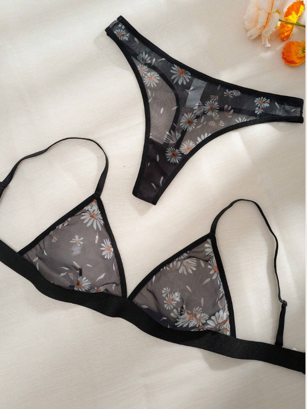 Ensemble lingerie maille transparente florale - Brassière