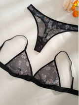Ensemble lingerie maille transparente florale - Brassière