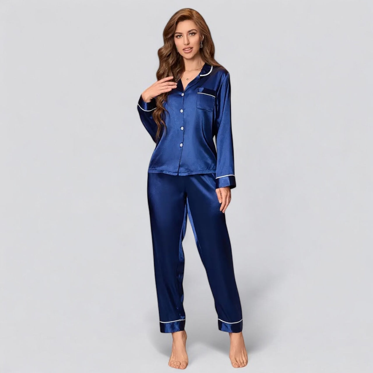 Ensemble pyjama femme en satin - Bleu / XS