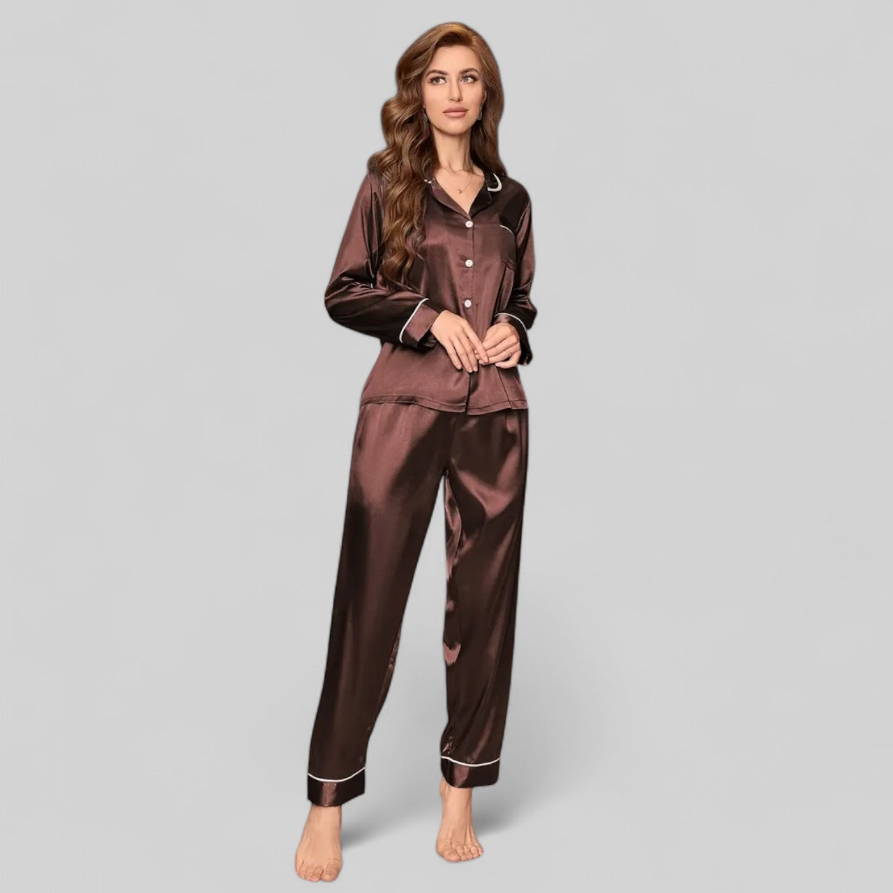 Ensemble pyjama femme en satin - Marron / XS