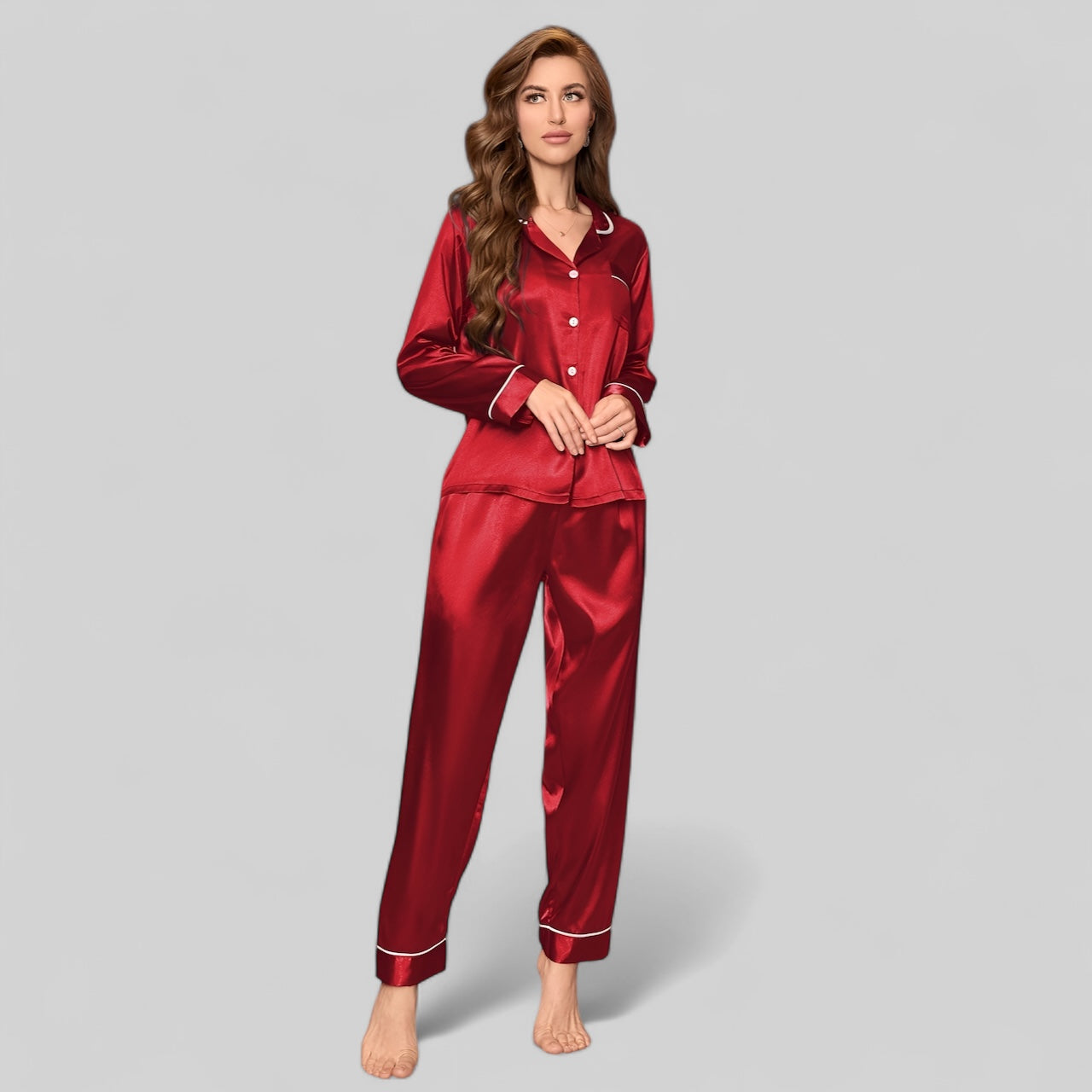 Ensemble pyjama femme en satin - Rouge / XS