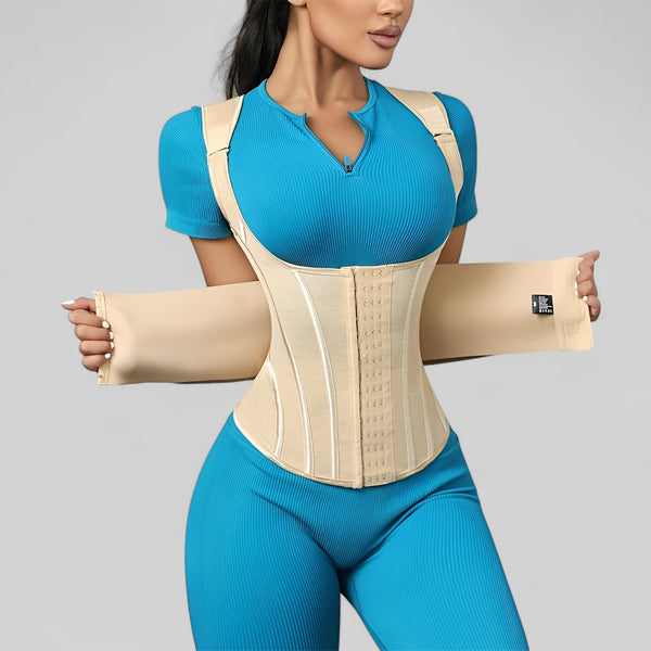 Gaine amincissante beige avec bretelles ajustables pour maintien et silhouette sculptée femme