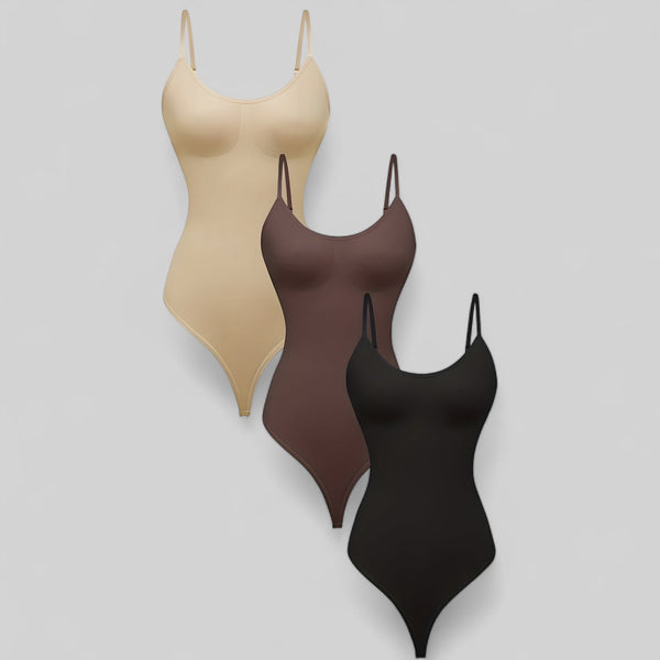 Lot de 3 bodys sculptants sans coutures – beige, marron et noir