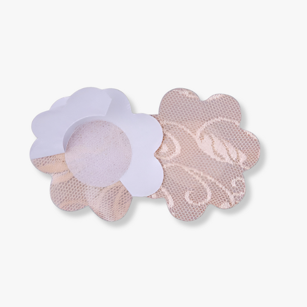 Pack cache-tétons tissu pétales en dentelle beige