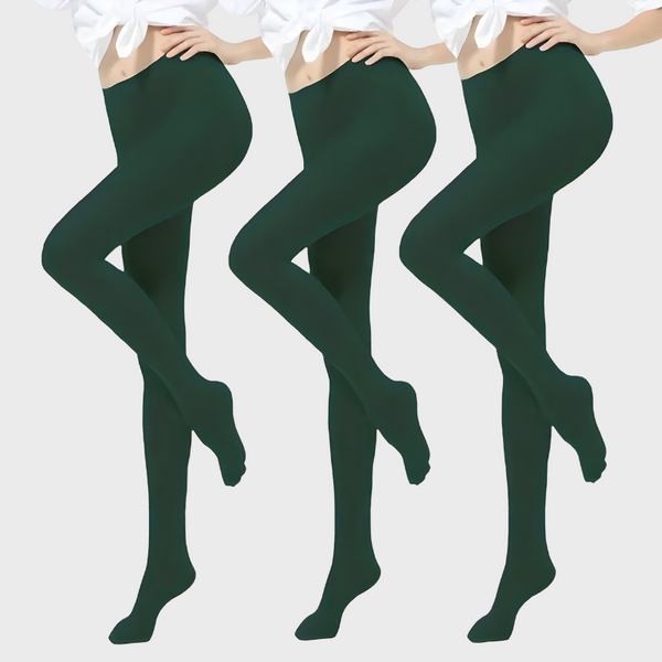 Pack de 3 collants opaques vert foncé taille haute