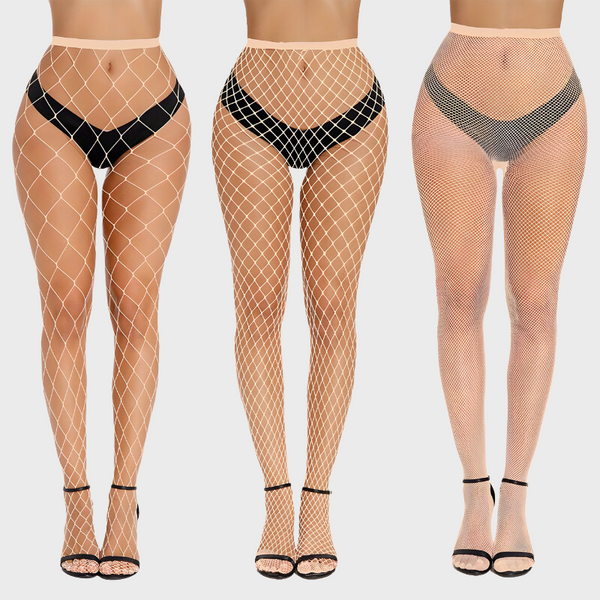 Pack de 3 collants résille beige Mailles fines, moyennes et larges taille haute
