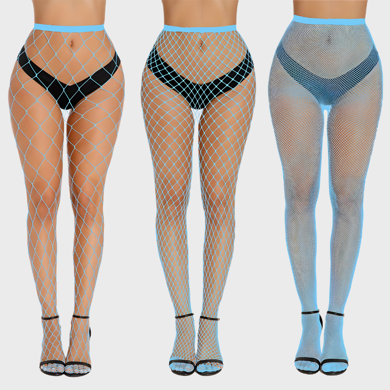 Pack de 3 collants résille bleu Mailles fines moyennes