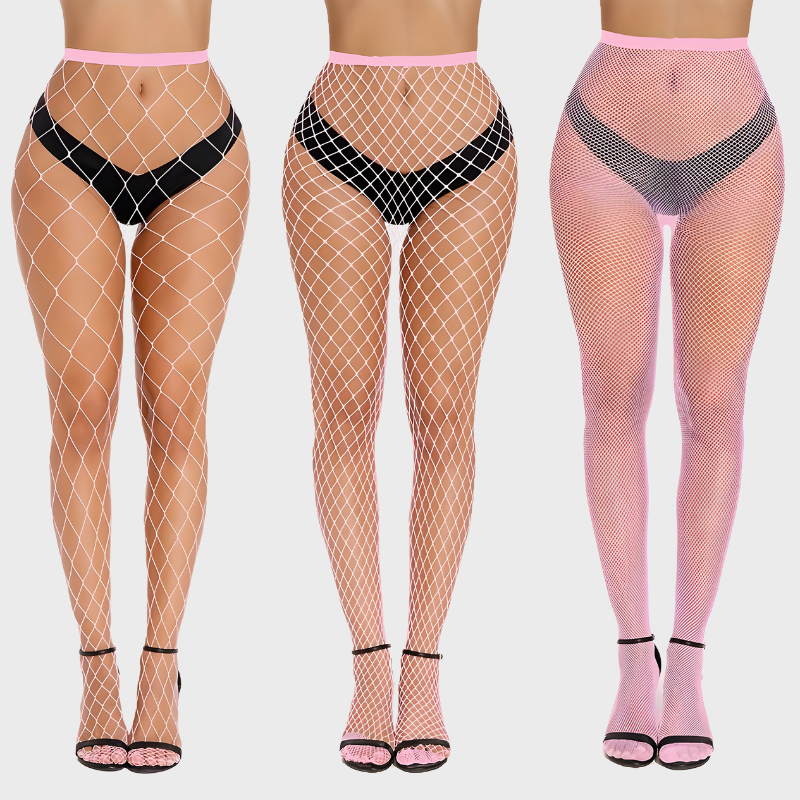 Pack de 3 collants résille rose corail - Mailles fines