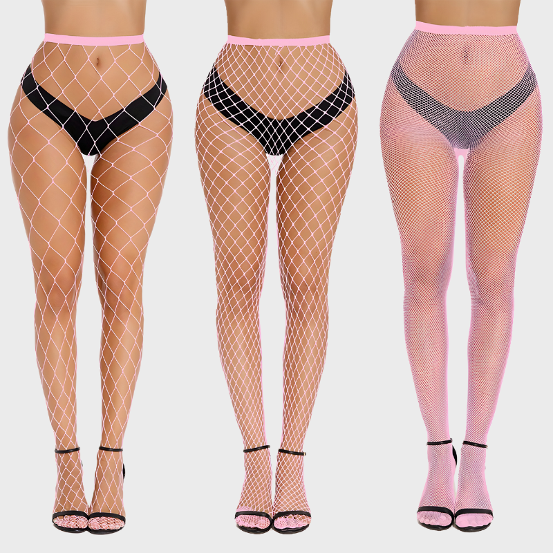 Pack de 3 collants résille rose - Mailles fines moyennes