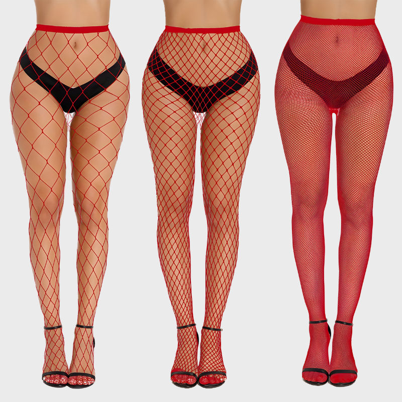 Pack de 3 collants résille rouge - Mailles fines moyennes