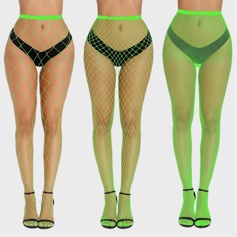 Pack de 3 collants résille vert fluo - Mailles fines