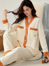 Pyjama femme 2 pièces en coton avec col V et poches