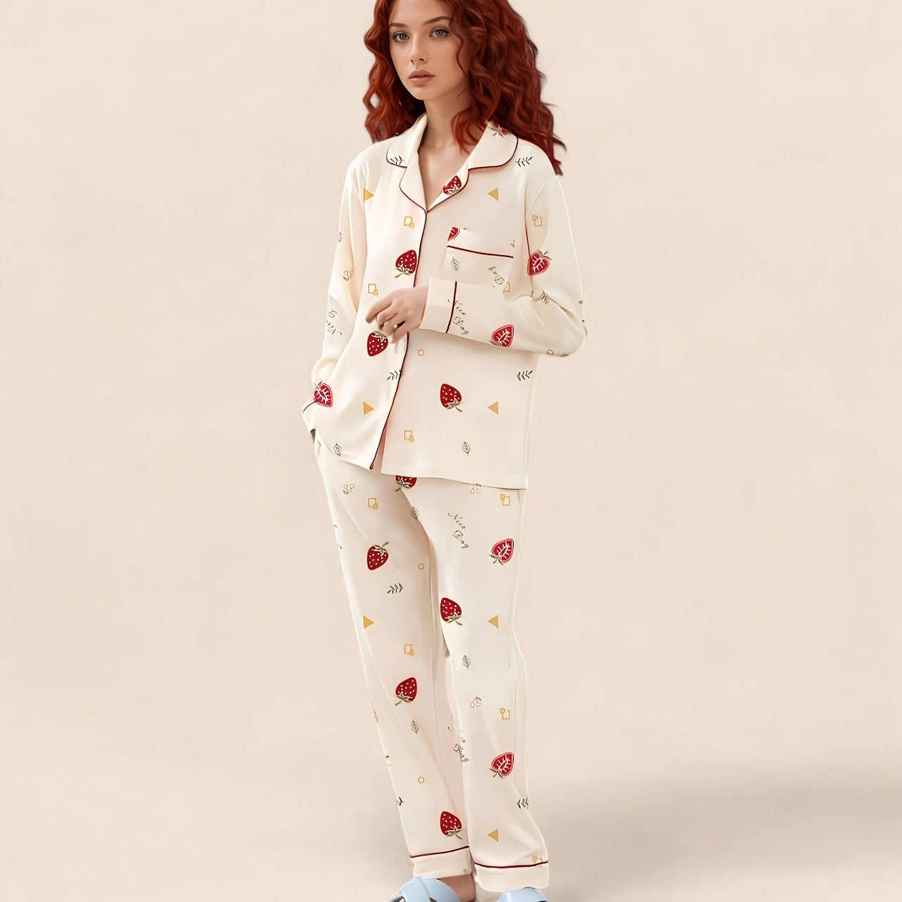 Pyjama femme en coton imprimé fraises – Ensemble