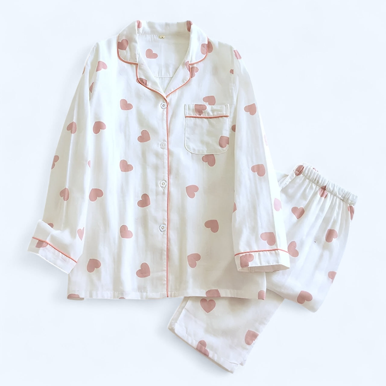 Pyjama femme en coton rose à motifs cœurs - Blanc / M