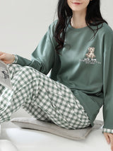 Pyjama femme en coton vert à carreaux
