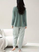 Pyjama femme en coton vert à carreaux