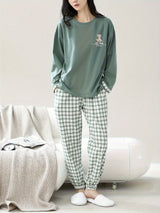 Pyjama femme en coton vert à carreaux