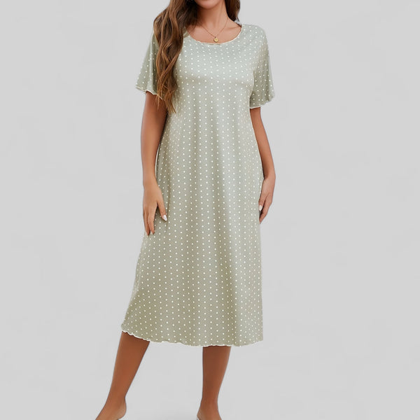 Robe de nuit midi à pois avec manches courtes