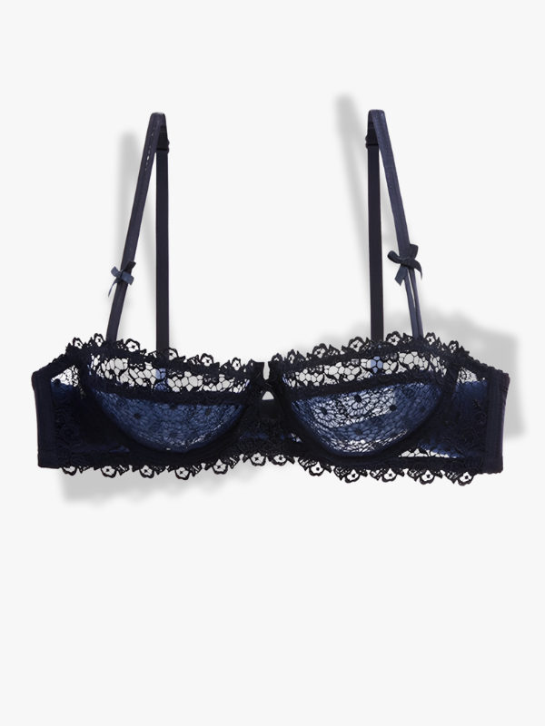 Soutien-gorge balconnet en dentelle avec nœuds - Bleu / 95D