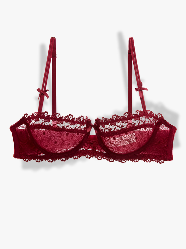 Soutien-gorge balconnet en dentelle avec nœuds - Bordeau