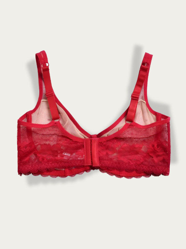 Soutien-gorge transparent rouge à pois armatures et dentelle