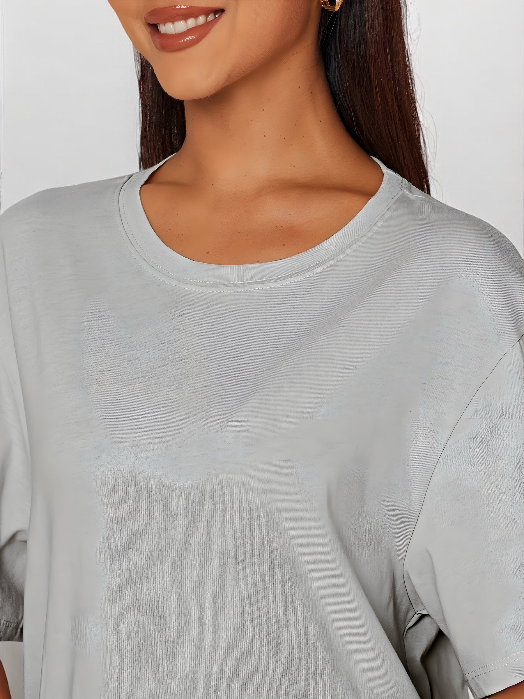 T-shirt robe gris clair en coton pour femme