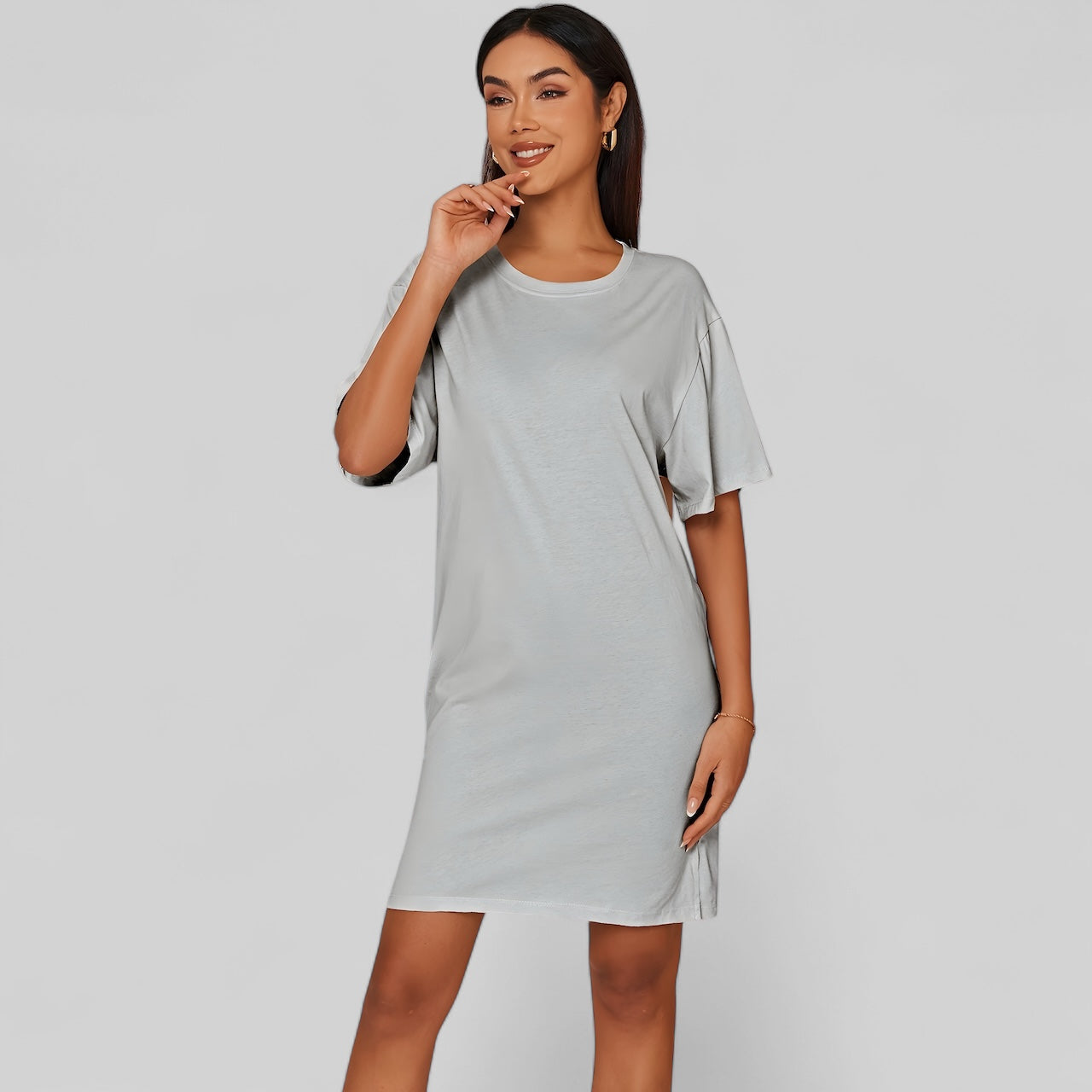 T-shirt robe gris clair en coton pour femme