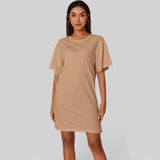 T-shirt robe gris clair en coton pour femme - Camel / S
